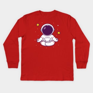 Cute Astronaut Yoga In Space Kids Long Sleeve T-Shirt